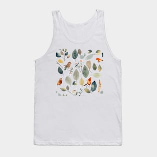 Lovely leaves, berries and birds forest pattern Tank Top